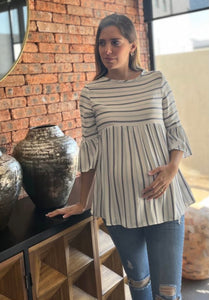 Blusa de maternidad, rayas gris con azul LM