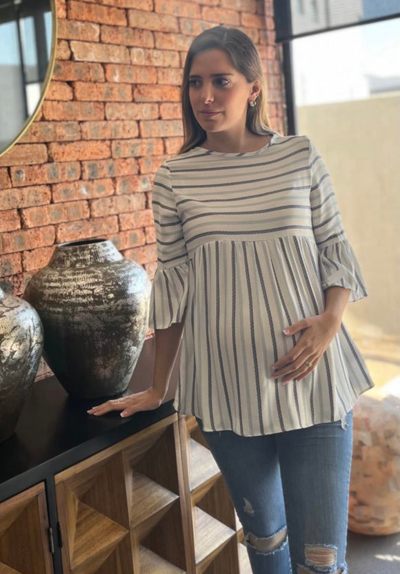 Blusa de maternidad, rayas gris con azul LM