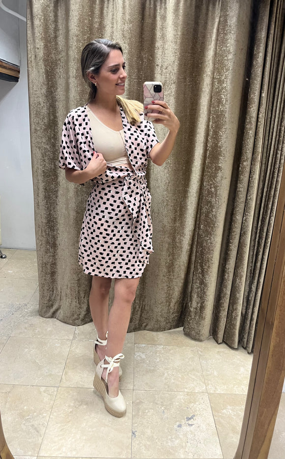 Vestido lactancia Fabiana rosa dots negras