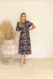 Vestido Tamara, azul flores rayón