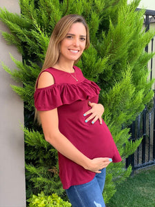 Blusa de maternidad con olán color vino