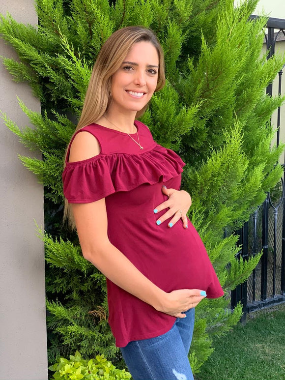 Blusa de maternidad con olán color vino
