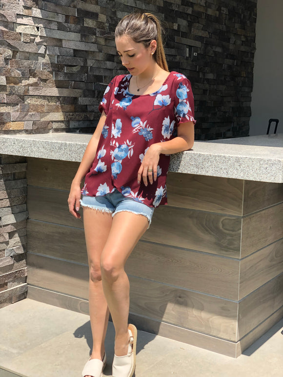 Blusa lactancia Diana, guinda flores