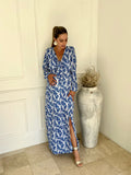 Vestido brescia de maternidad y lactancia color blanco con flores azules