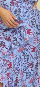 Tela azul flores rosas Polyester