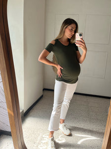 Blusa de maternidad verde militar, algodón hombros