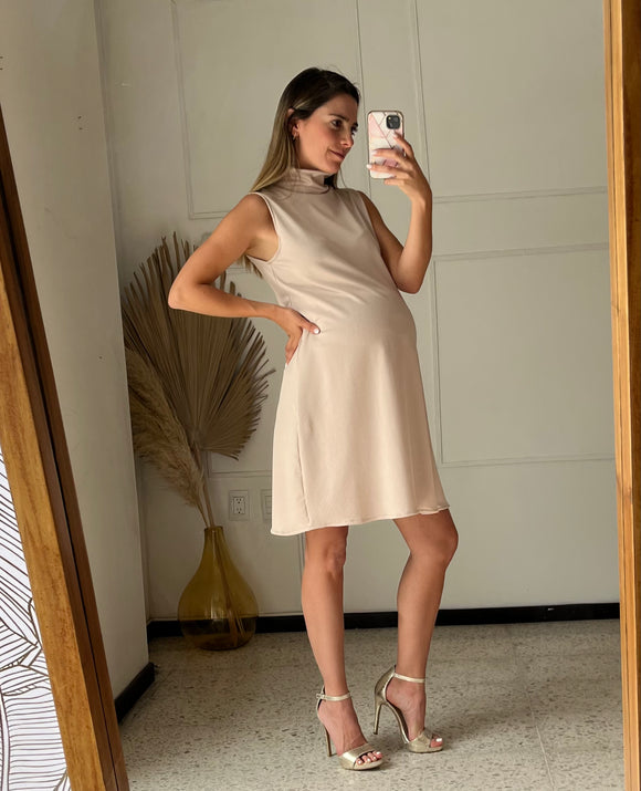 Vestido de maternidad, tortuga beige rayitas