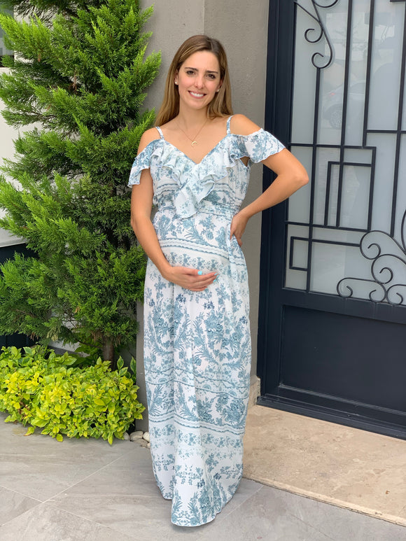 Vestido de maternidad, Dayana, azul garigoleado
