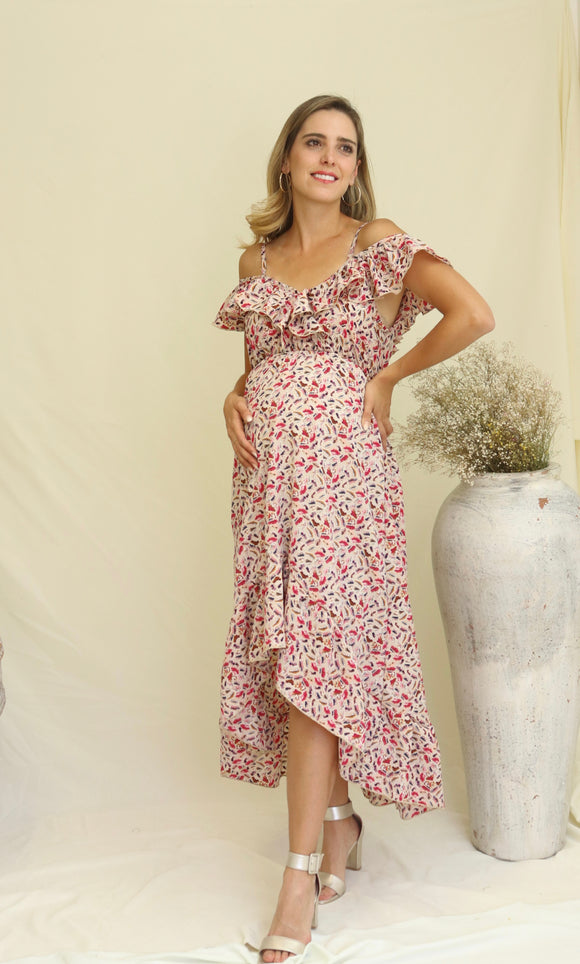 Vestido de maternidad Carlota amarillita con rosita