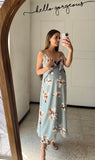 Vestido Manuela de maternidad y lactancia, largo gris flores