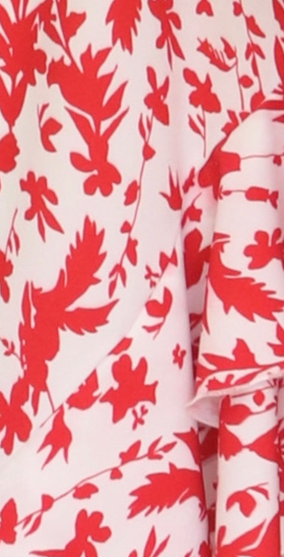 Tela blanca flores rojas Polyester