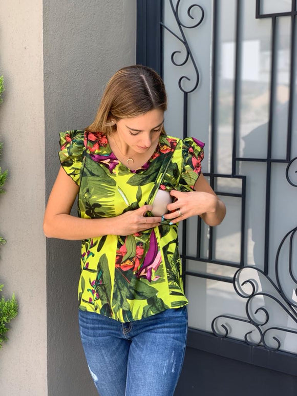 Blusa de lactancia, andy verde flores vivas