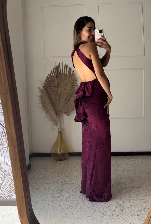 Vestido maternidad Eugenia largo terciopelo vino