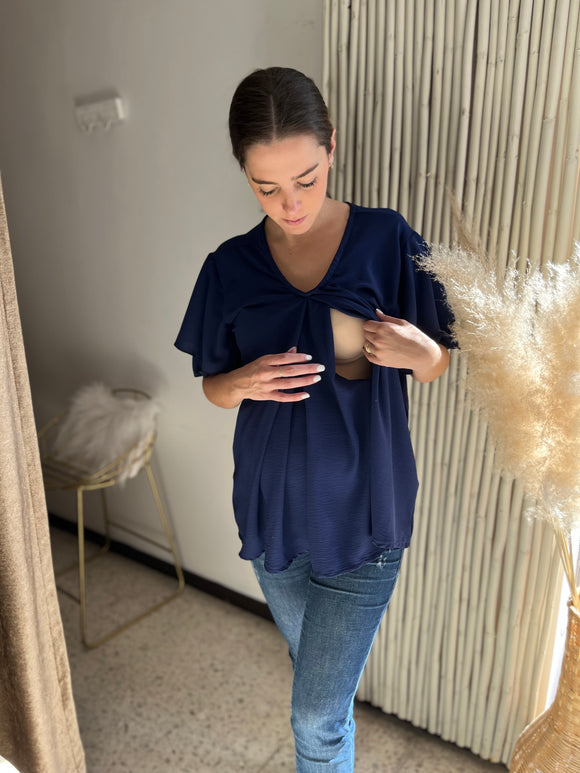 Blusa de lactancia/maternidad, azul Bertha