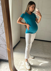 Blusa de maternidad azul, algodón hombros