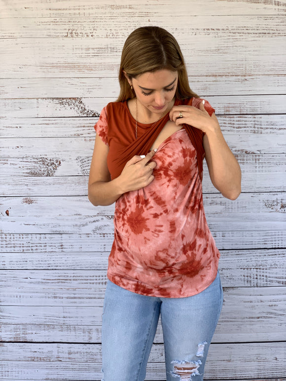 Blusa de maternidad y lactancia, tie dye naranja
