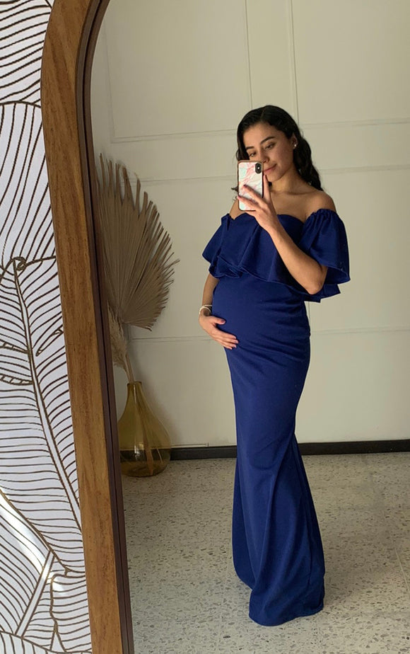 Vestido de maternidad Loredana largo, azul imperial