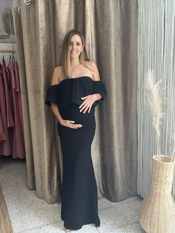 Vestido de maternidad Loredana largo, negro Ponti roma