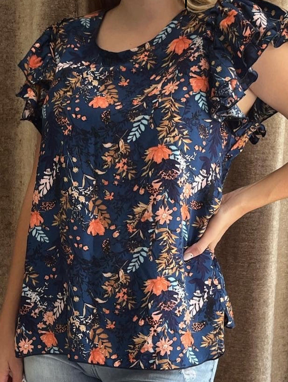 Tela Rayón azul floreado