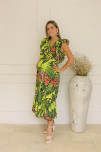 Vestido de Maternidad Angelica verde floreado vivo