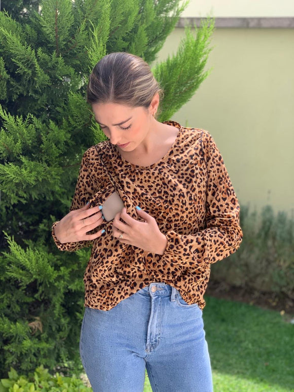 Blusa de lactancia Daniela, leopardo