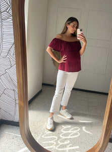 Blusa de maternidad sin hombros vino