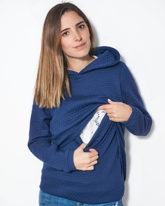 Sudadera de lactancia, rombos azul con capucha