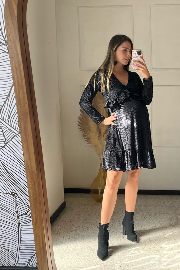 Vestido maternidad Karina negro terciopelo