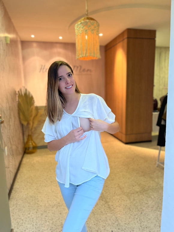 Blusa de lactancia/maternidad, blanca Bertha