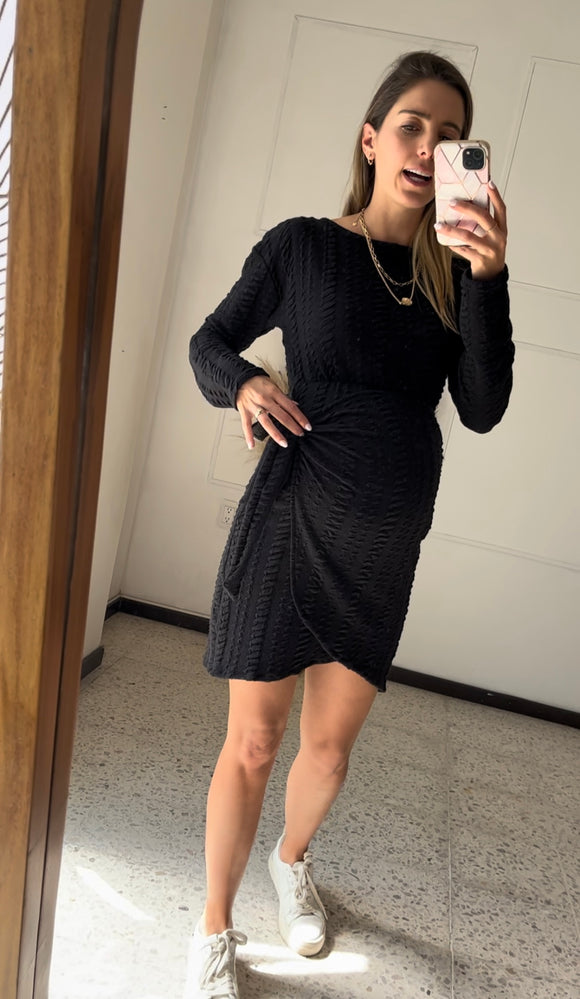 Vestido de maternidad negro textura, Lola CH y XG
