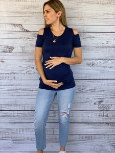 Blusa de maternidad,azul marina algodón hombros