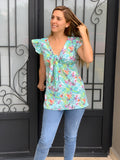 Blusa de maternidad, Brescia Azul flores aqua