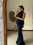 Vestido maternidad Eugenia largo azul marino