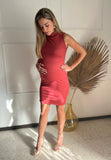 Vestido de maternidad, cuello de tortuga rosa néctar