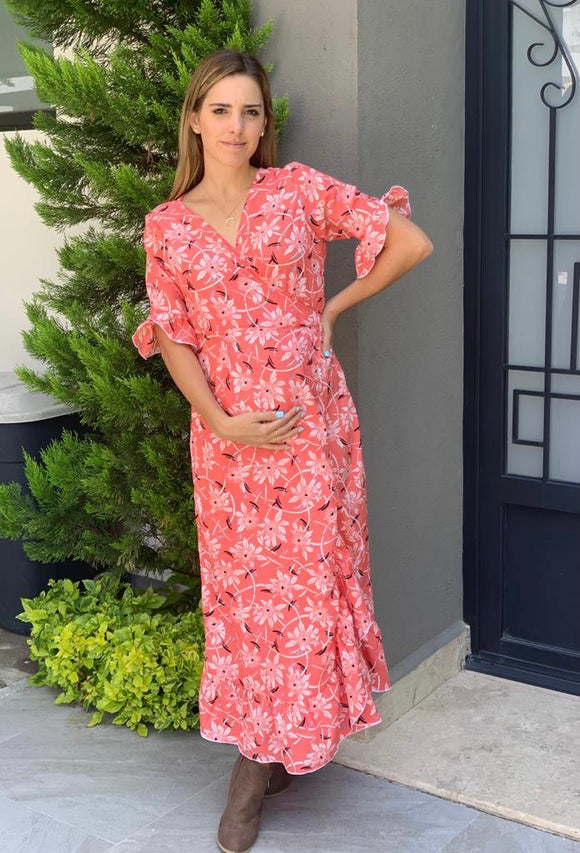Vestido maternidad Ursula Naranja florecitas